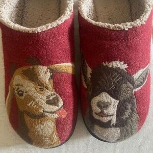 LL Bean Baby Goat Daybreak Scuff Motif Slippers Wool Red Winter Clogs Womens 9